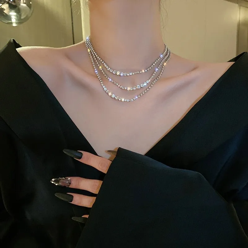 Fashion Shining Full Rhinestone Choker Necklaces For Women Geometric Simple Luxury Crystal Necklaces Statement Jewelry