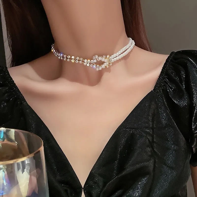 Fashion Shining Full Rhinestone Choker Necklaces For Women Geometric Simple Luxury Crystal Necklaces Statement Jewelry