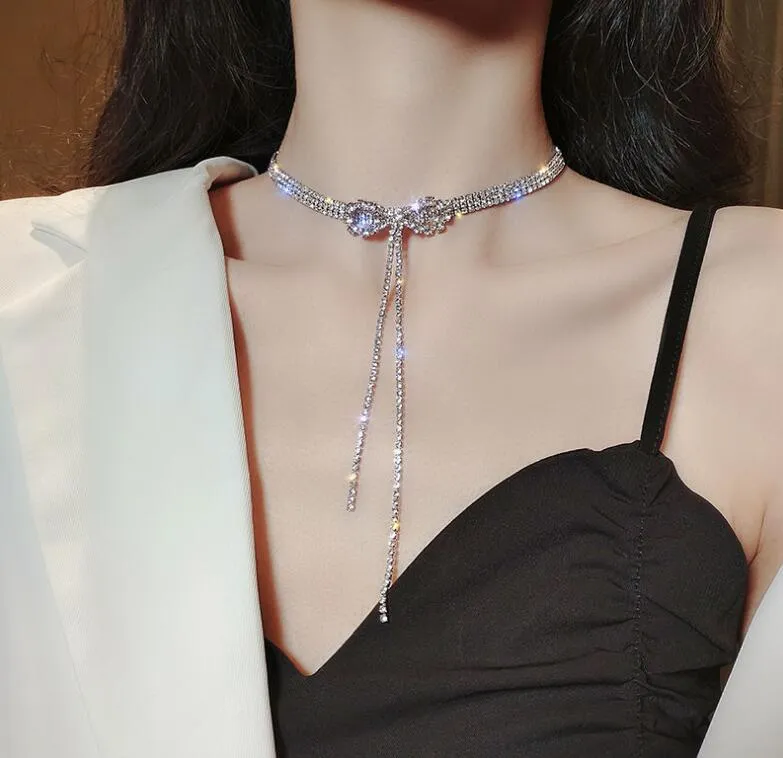 Fashion Shining Full Rhinestone Choker Necklaces For Women Geometric Simple Luxury Crystal Necklaces Statement Jewelry