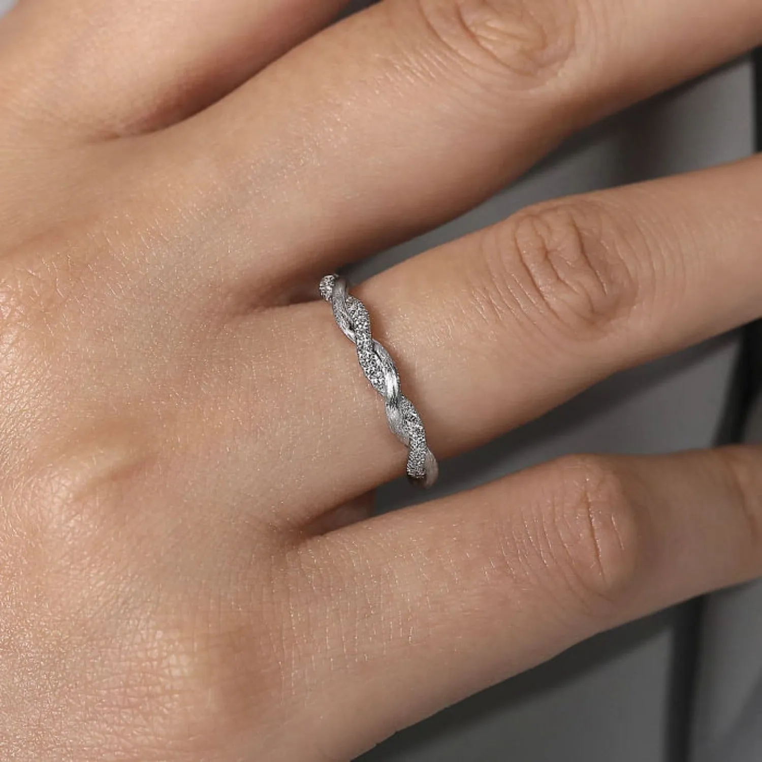 Gabriel & Co. Twist Satin Finish Diamond Stackable Band