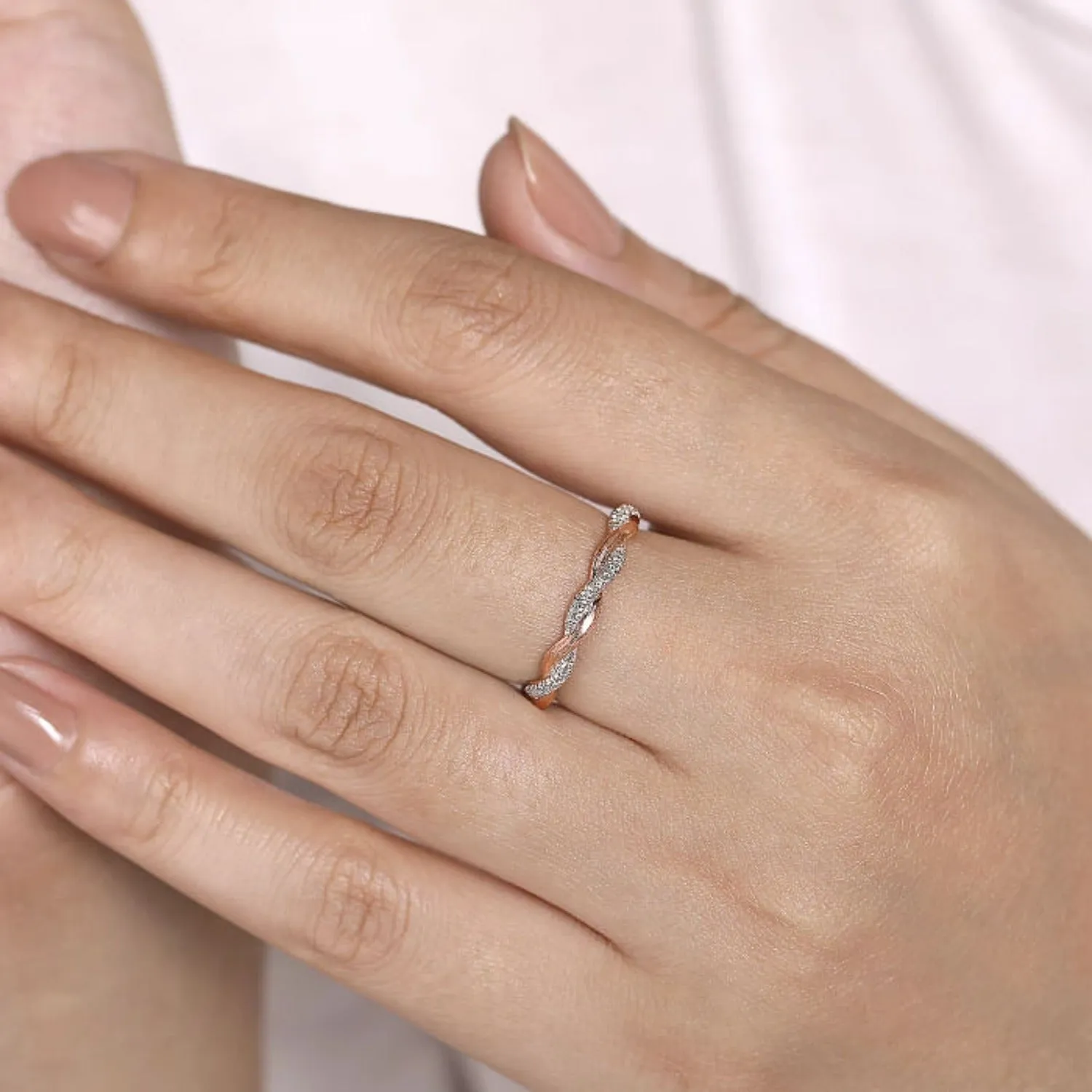 Gabriel & Co. Twist Satin Finish Diamond Stackable Band