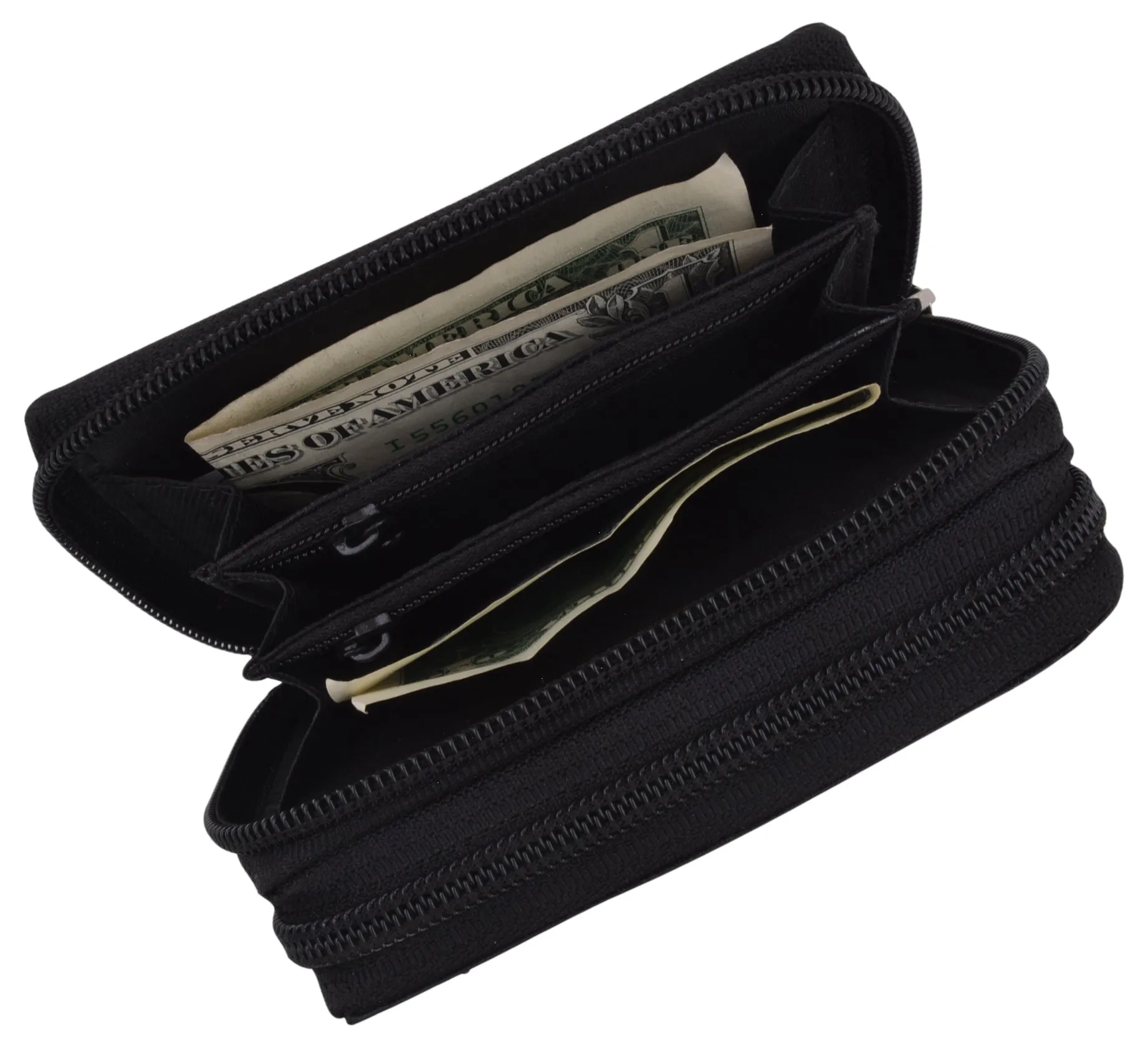 Genuine Leather RFID Identity Protected Double Zippered Accordion Wallet