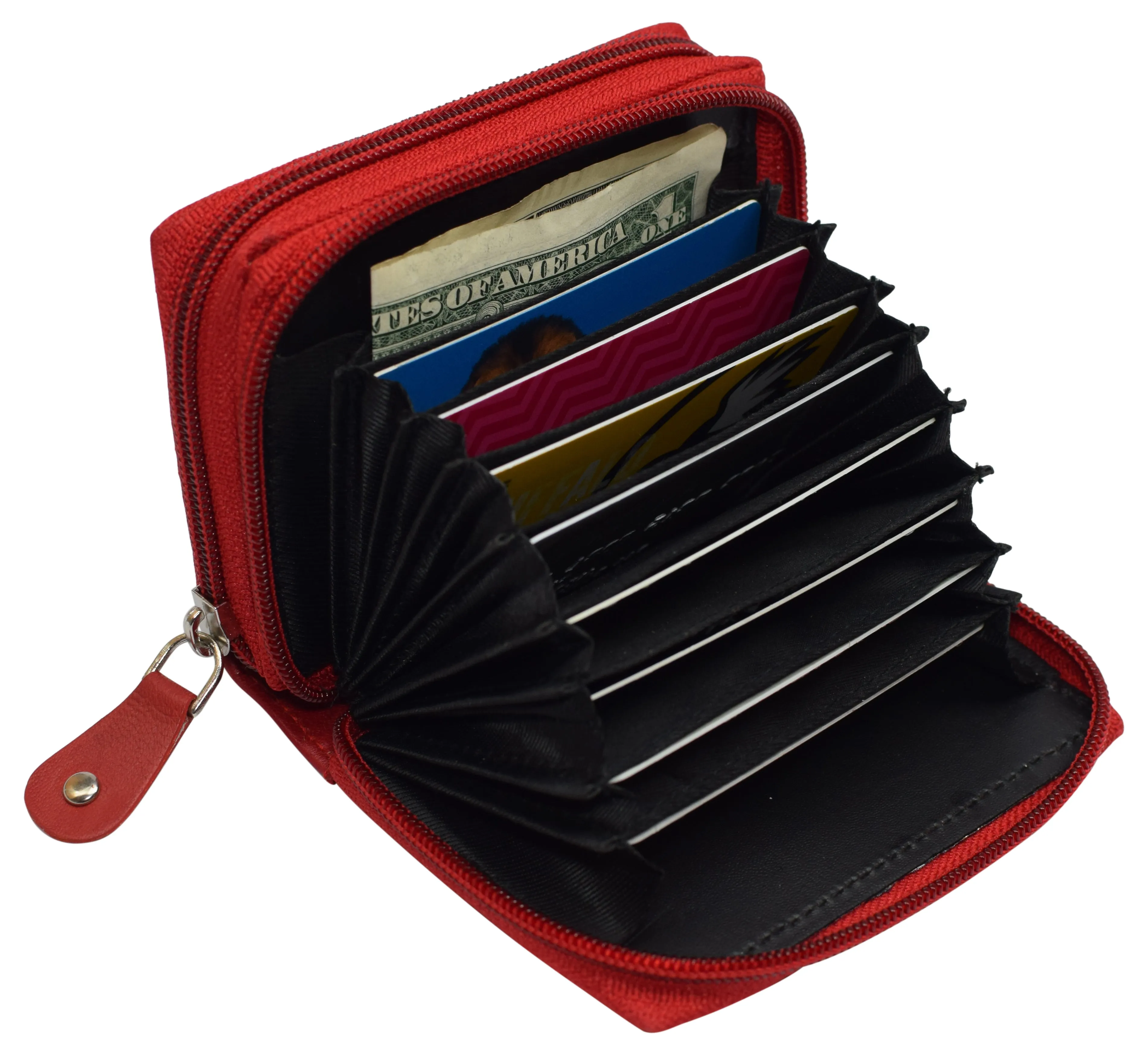 Genuine Leather RFID Identity Protected Double Zippered Accordion Wallet