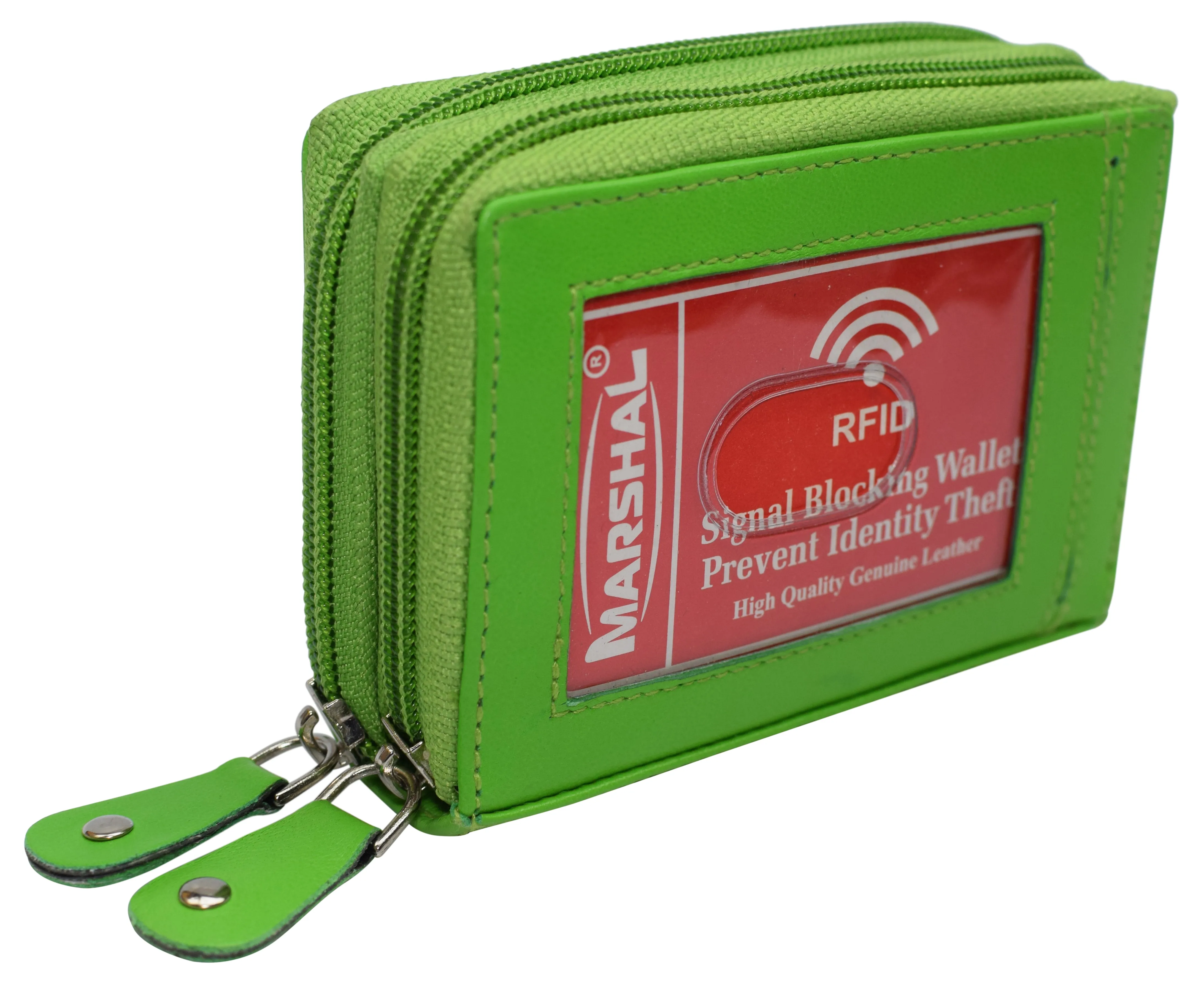 Genuine Leather RFID Identity Protected Double Zippered Accordion Wallet