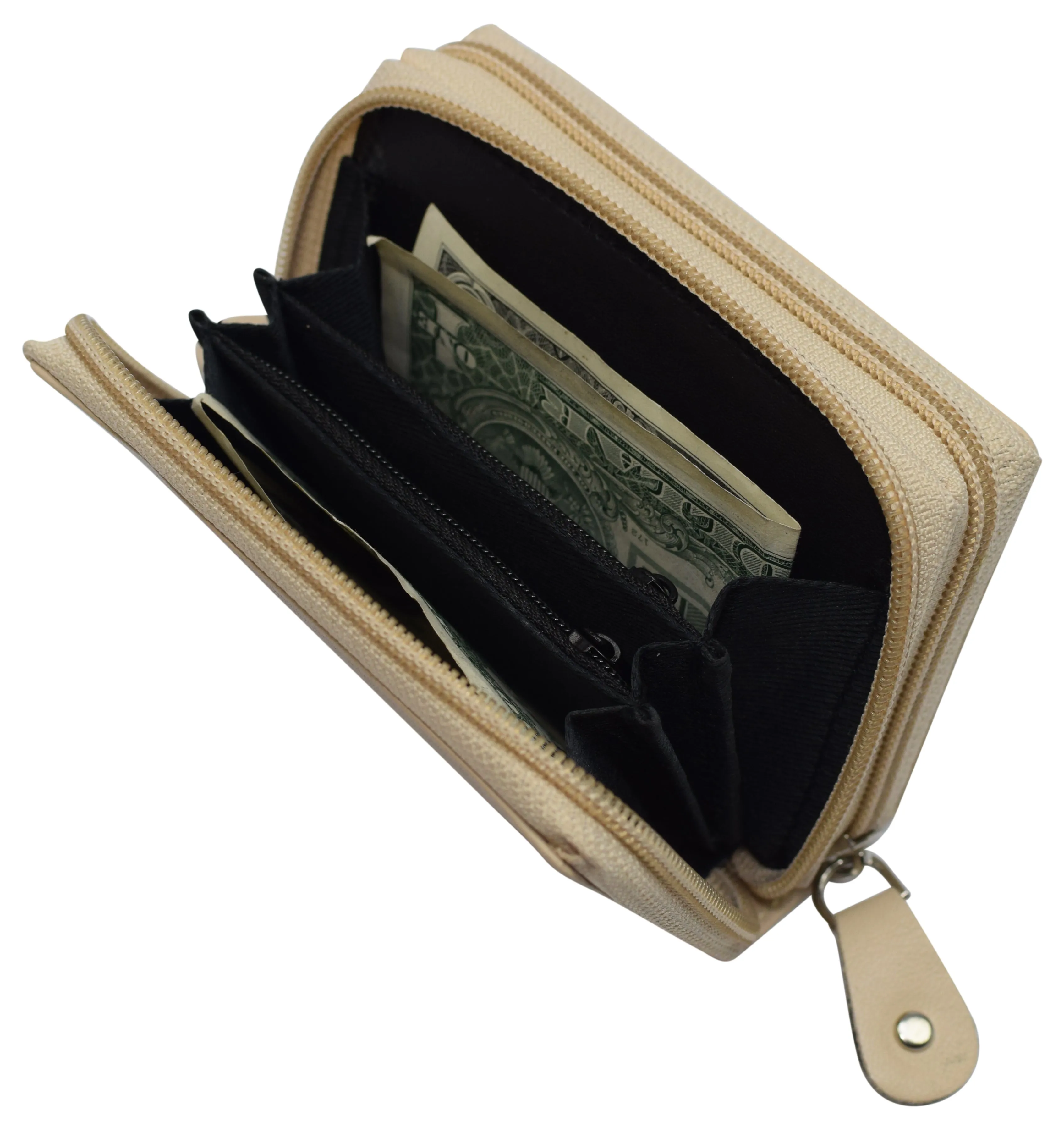 Genuine Leather RFID Identity Protected Double Zippered Accordion Wallet