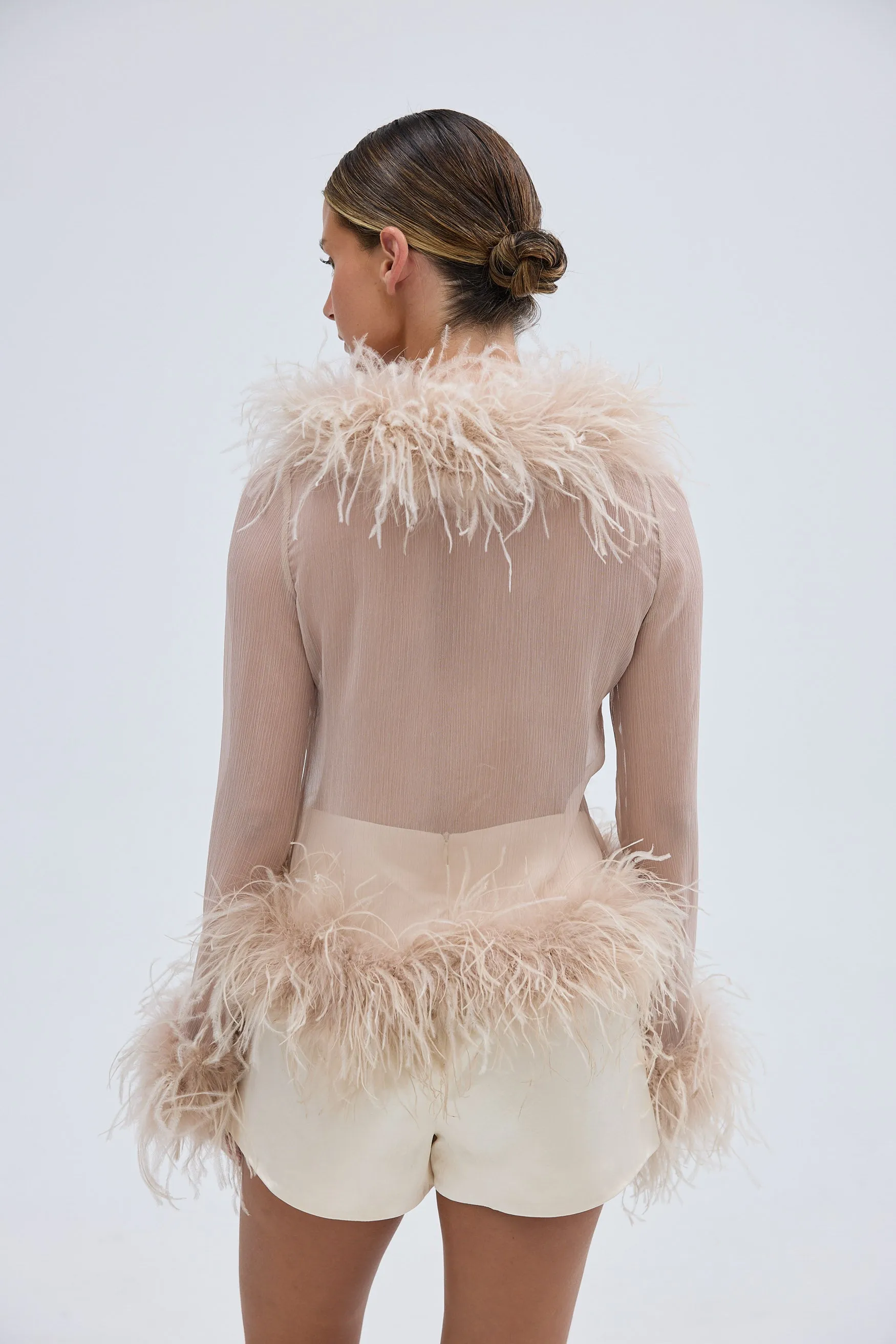 Gigi Sheer Feather Blouse - Caramel