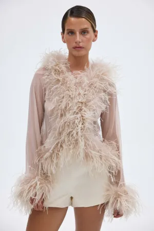 Gigi Sheer Feather Blouse - Caramel