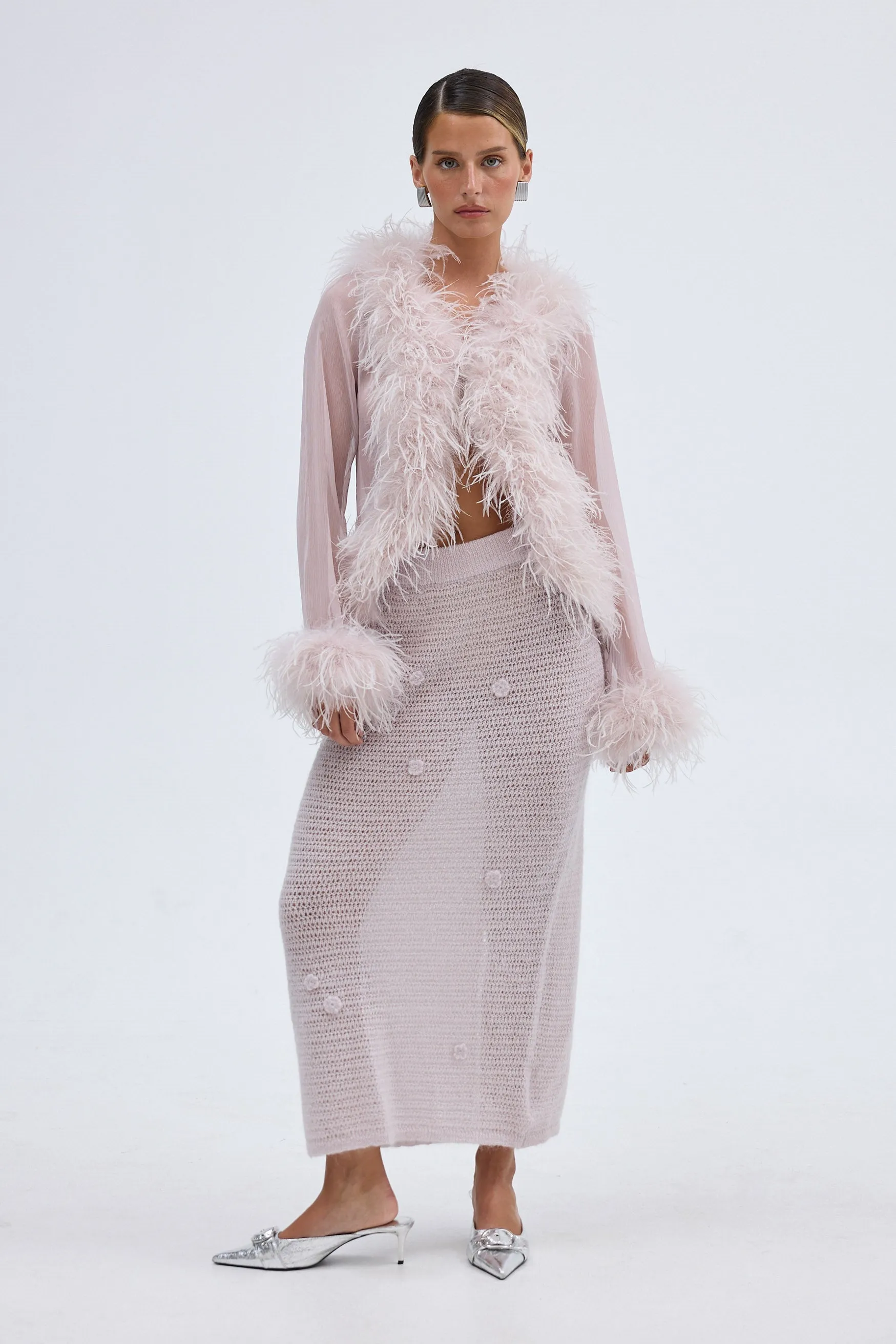 Gigi Sheer Feather Blouse - Lilac