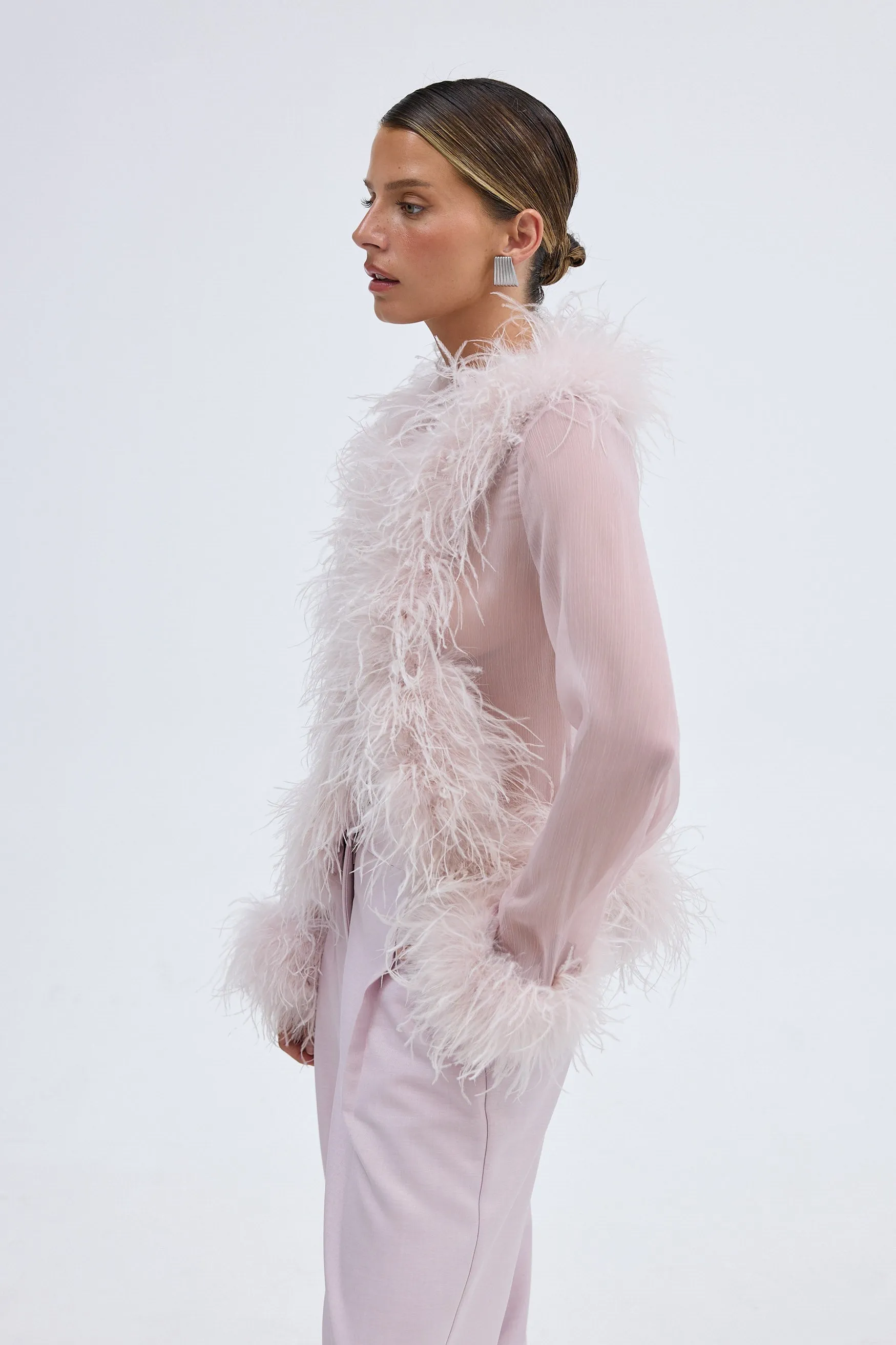 Gigi Sheer Feather Blouse - Lilac
