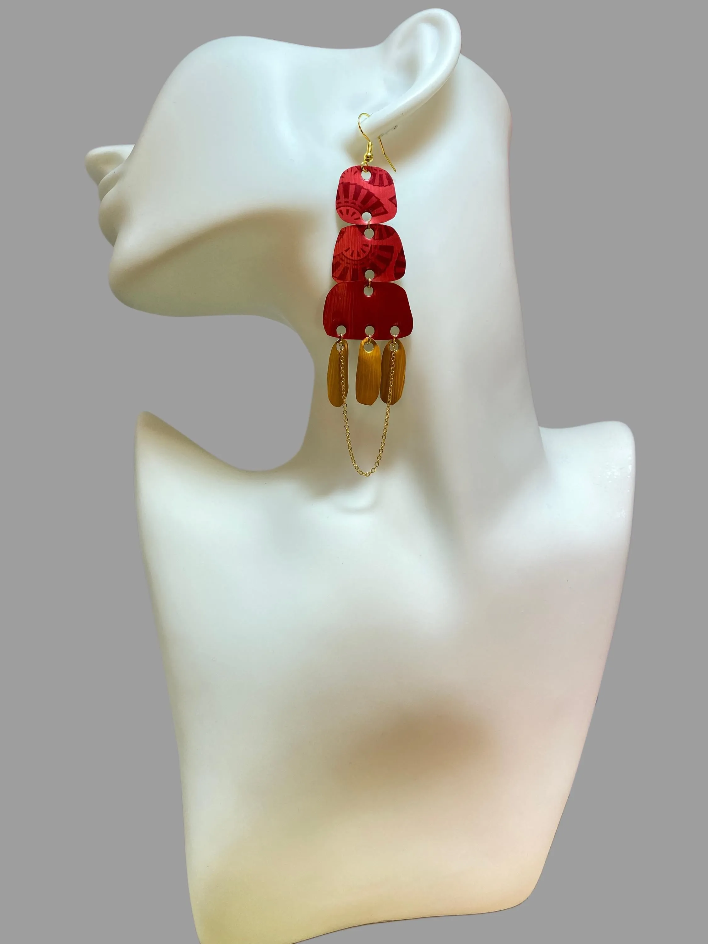 Gold & Red Boho Nespresso Earrings