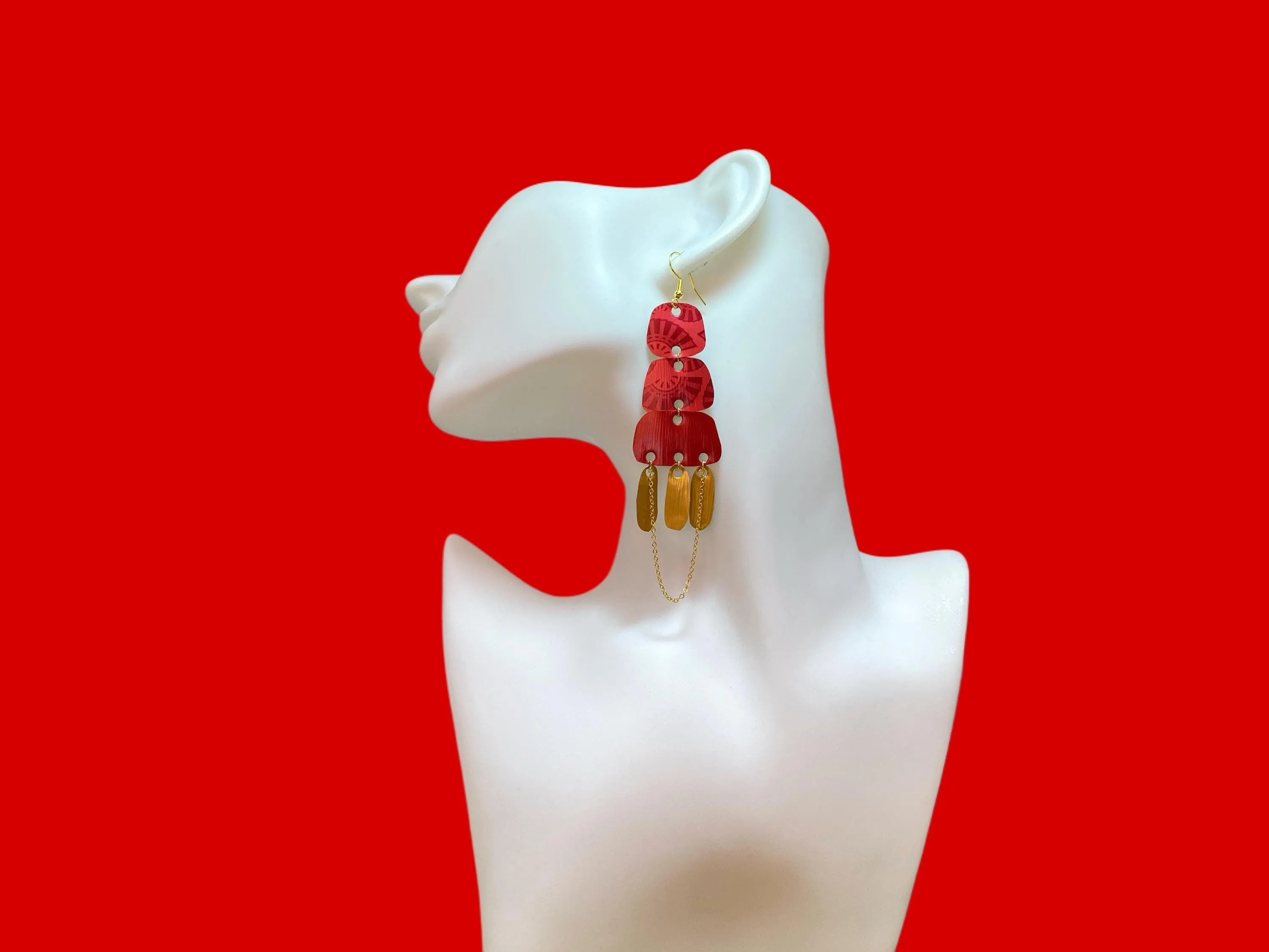 Gold & Red Boho Nespresso Earrings