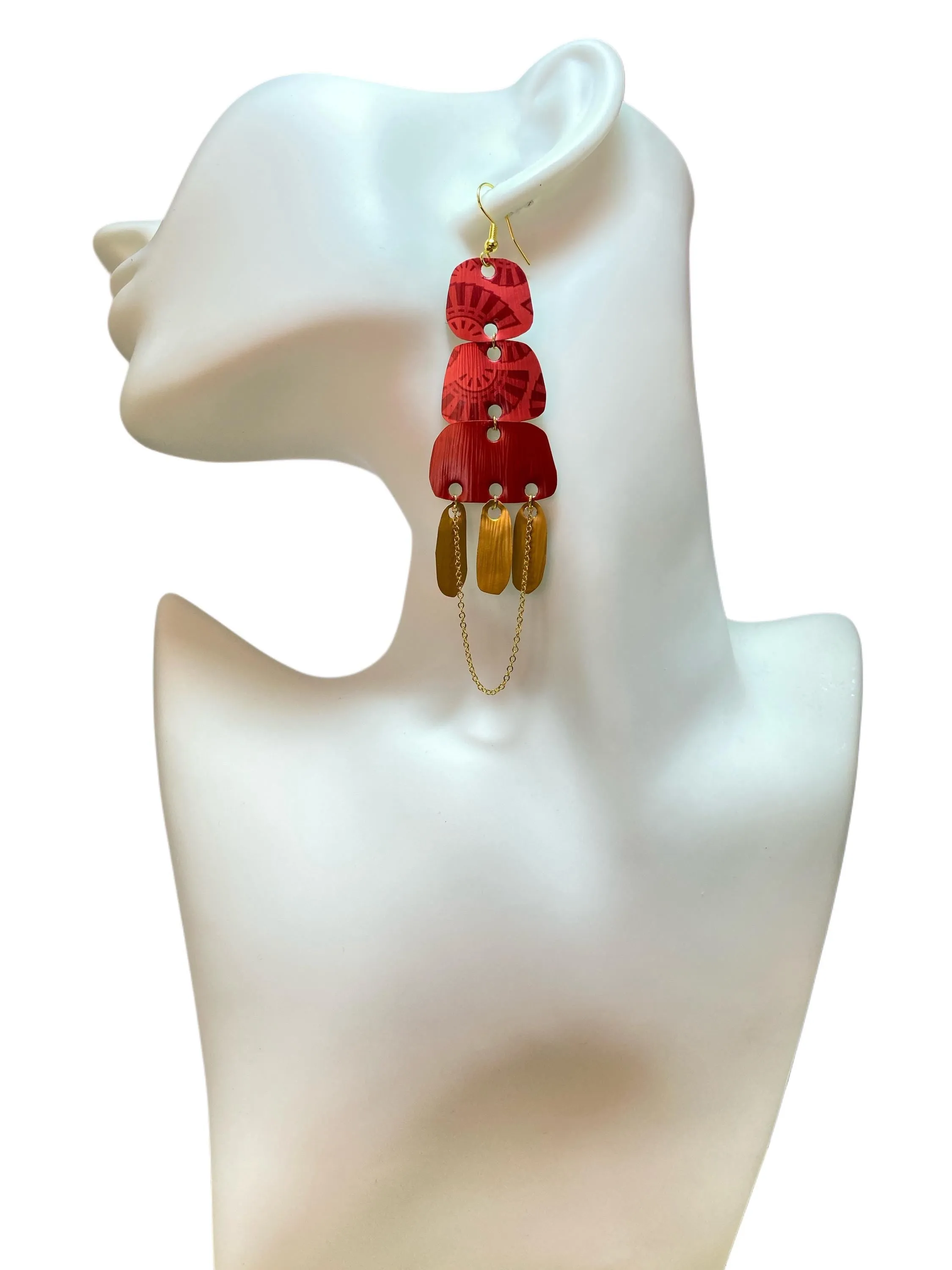 Gold & Red Boho Nespresso Earrings