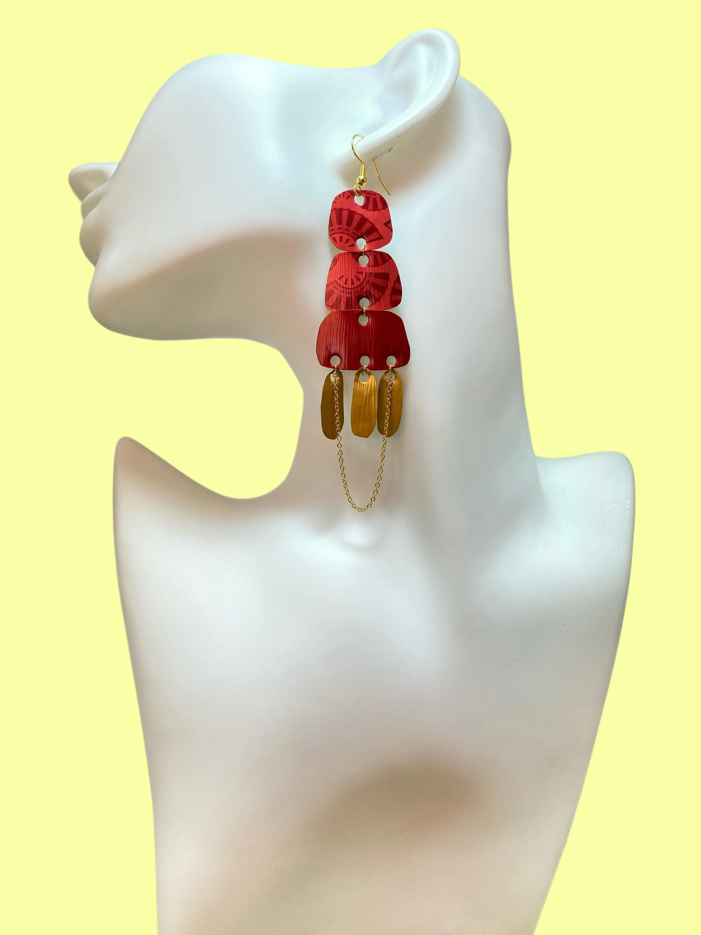 Gold & Red Boho Nespresso Earrings