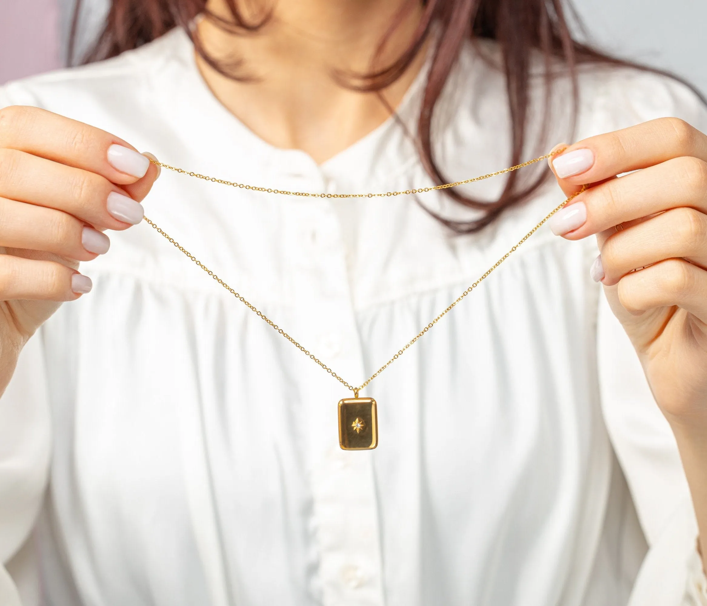 Gold Charm Necklace Zircon Star