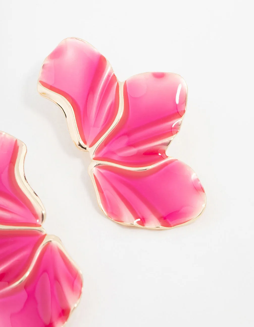 Gold Pink Petal Stud Earrings