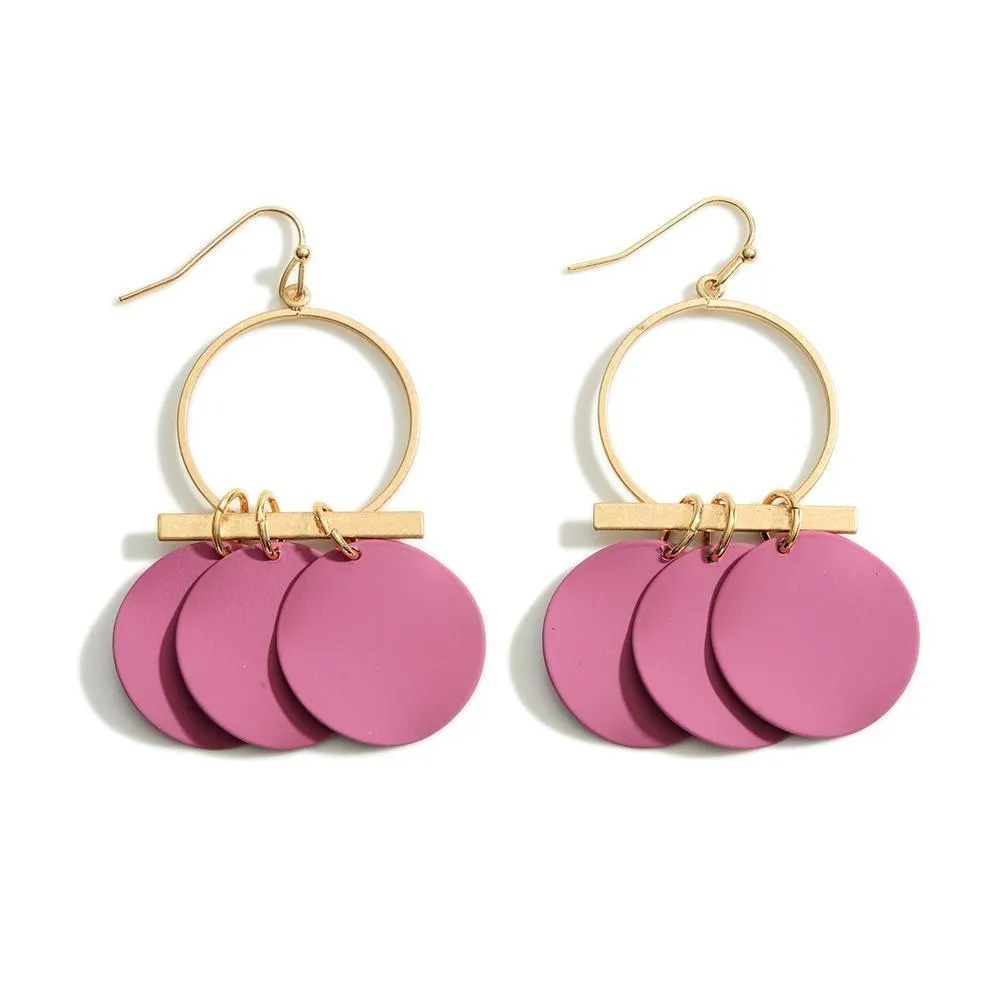 Gold Toned Earrings Featuring Painted Metal Discs S