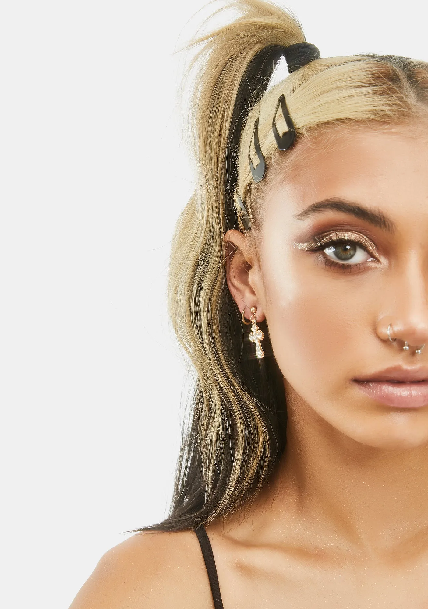 Golden Holy Light Cross Earrings