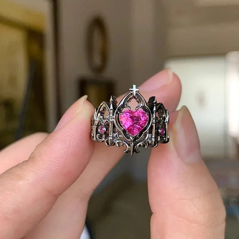 Gothic Cross Crown Love Heart Shaped Ring