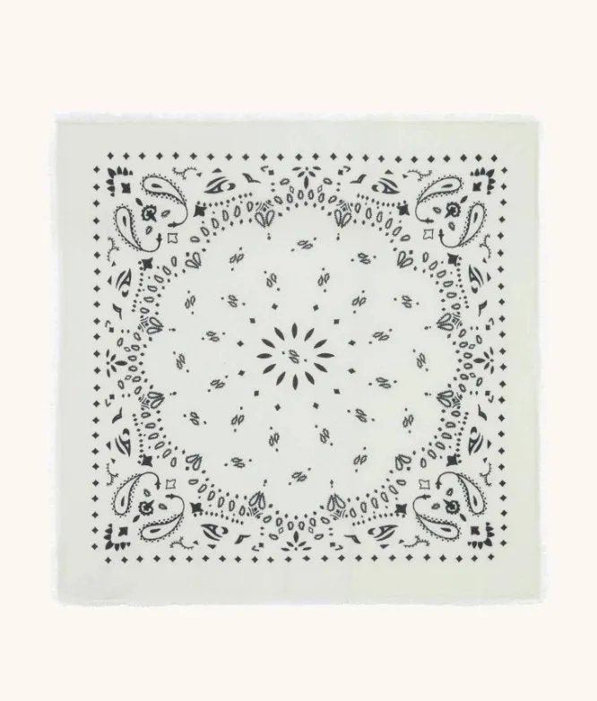 Hachiko - Printed Cashmere Bandana Scarf - Blanc
