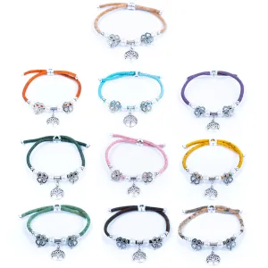 Handmade women's bracelet with natural colored cork wire and alloy accessories BR-050-MIX-10