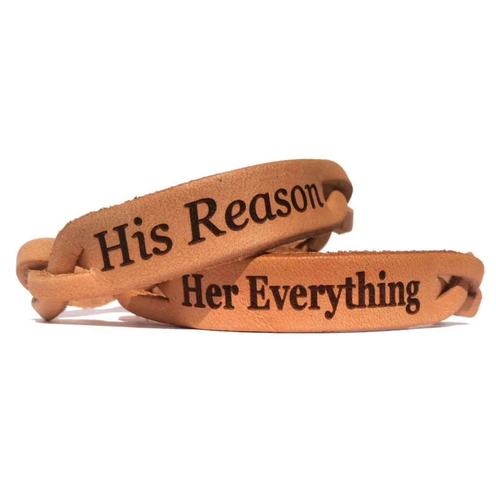 Her Everything & His Reason Couples Leather Engraved Bracelet Set