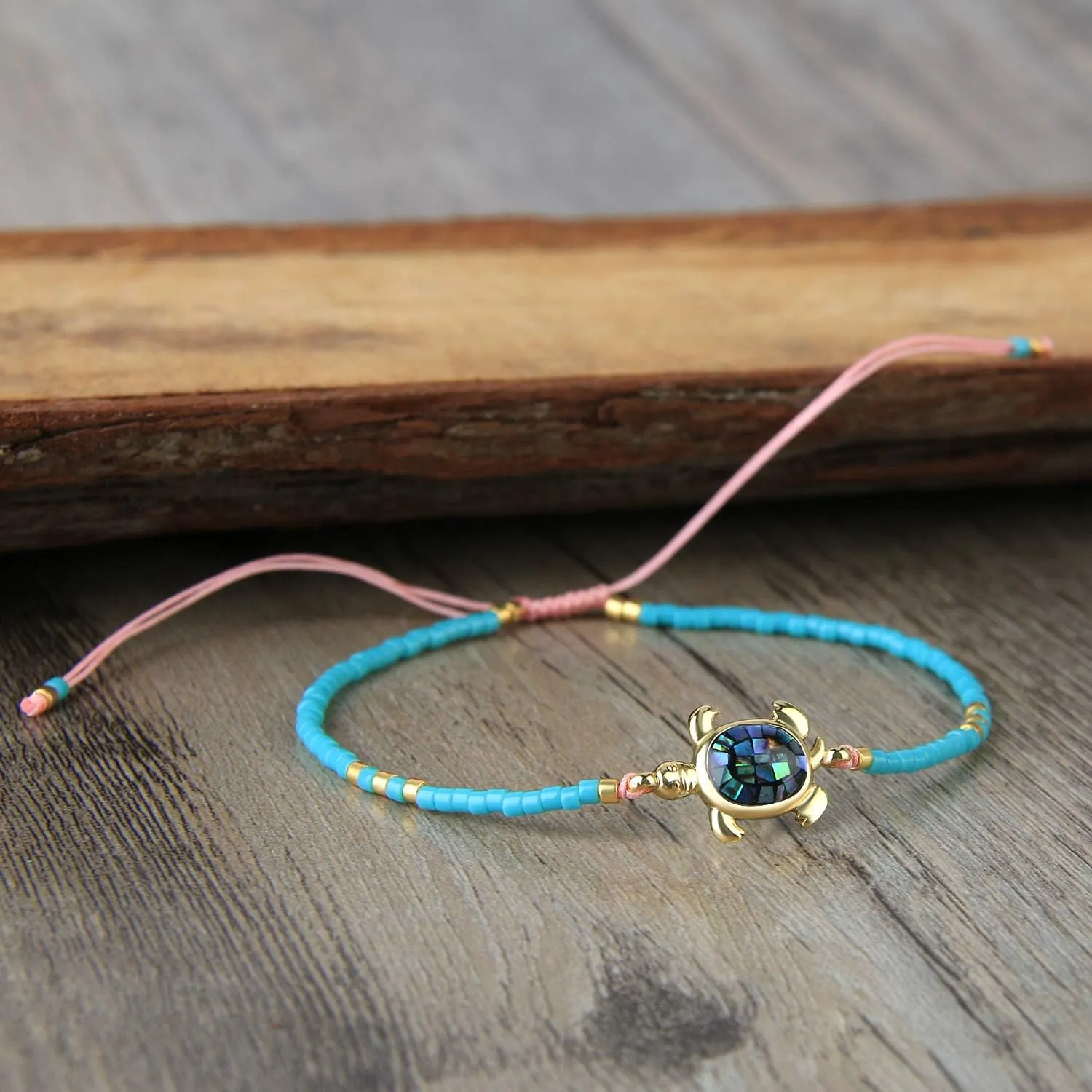 KELITCH Crystal Turtle Charm Bracelets Miyuki Beaded Thin Strand Bracelets Women Friendship Bracelets-Multi Colors