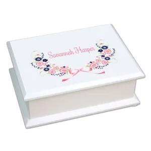 Lift Top Jewelry Box - Navy Pink Floral Garland