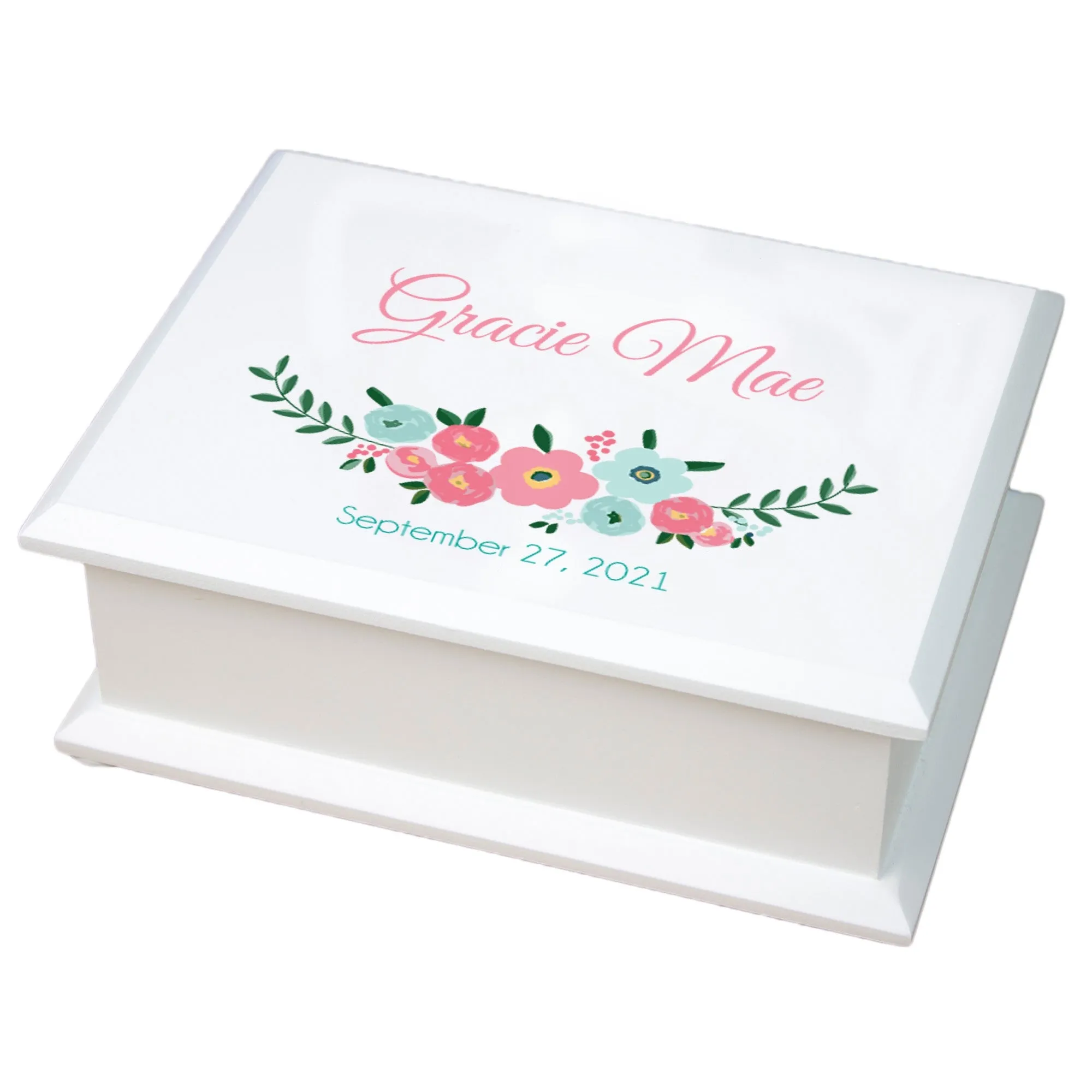 Lift Top Jewelry Box - Teal Spring Floral Flower Girl
