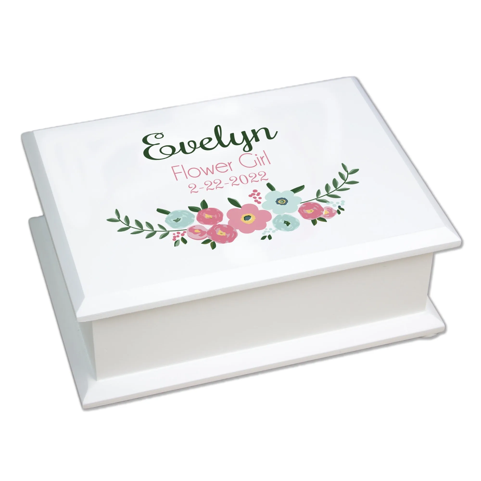 Lift Top Jewelry Box - Teal Spring Floral Flower Girl