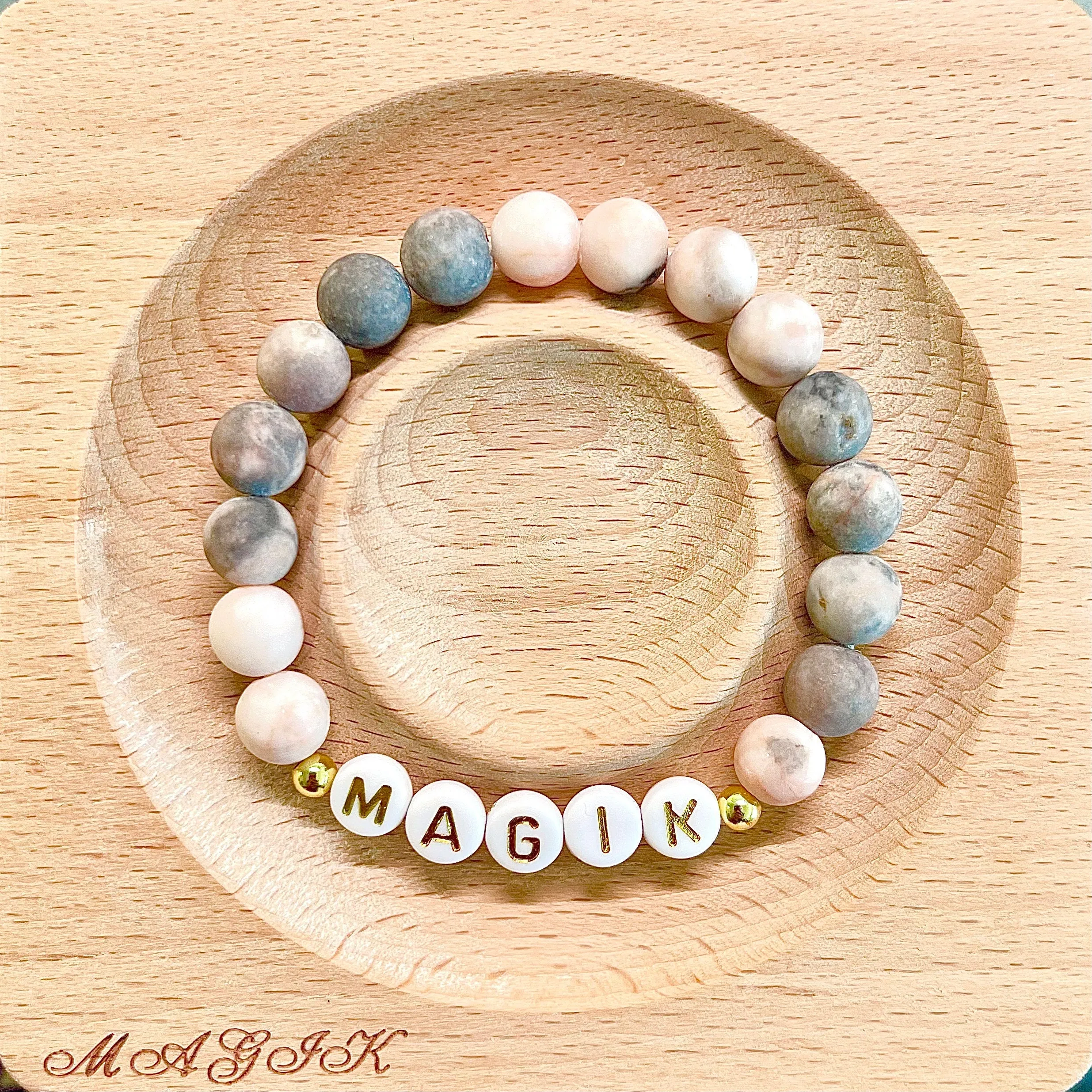 Magik Personalize Custom Handmade Name Bracelet Mama Bracelet Bead Beaded Stretch Energy Stone Yoga Agage Howlite Crystal Holiday Gift