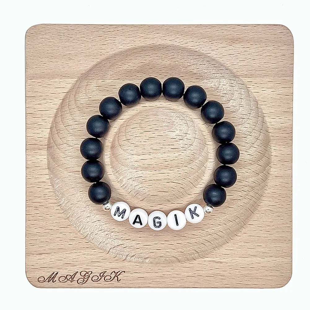 Magik Personalize Custom Handmade Name Bracelet Mama Bracelet Bead Beaded Stretch Energy Stone Yoga Agage Howlite Crystal Holiday Gift