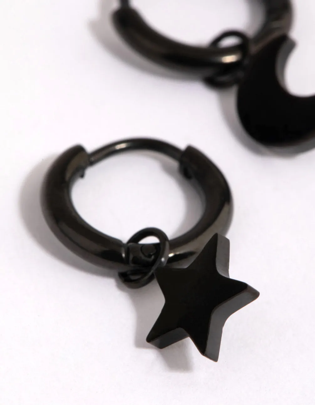 Matte Black  Surgical Steel Celestial Huggie Earrings