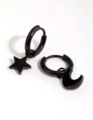 Matte Black  Surgical Steel Celestial Huggie Earrings