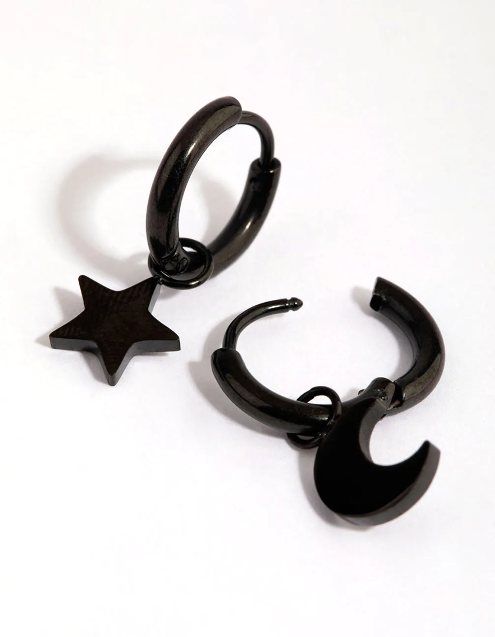 Matte Black  Surgical Steel Celestial Huggie Earrings
