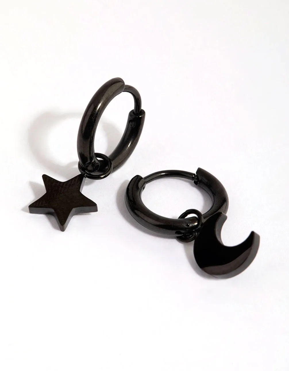 Matte Black  Surgical Steel Celestial Huggie Earrings