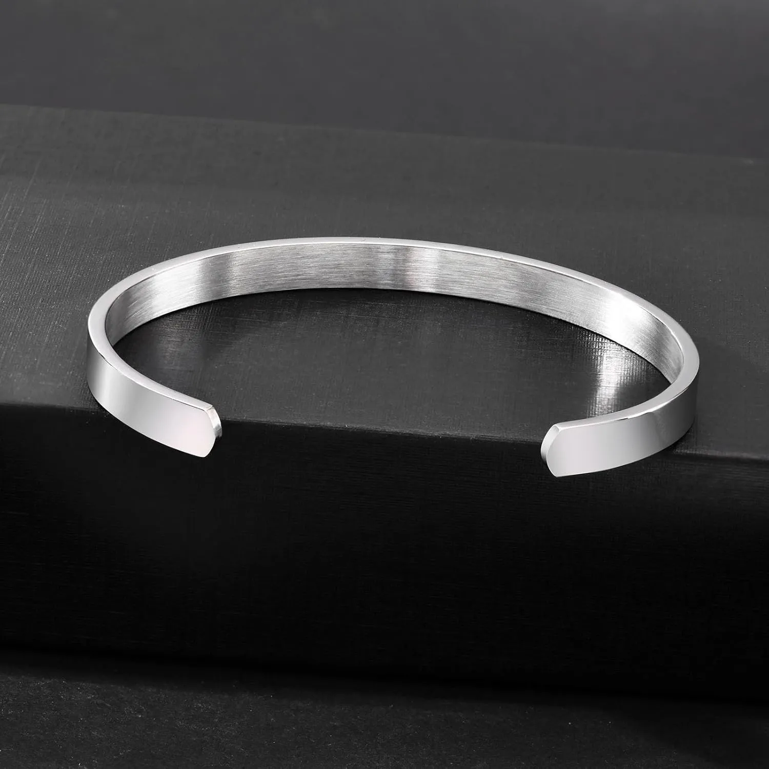 MEALGUET Stainless Steel Mens Cuff Bracelet : Minimal Cool Antique Retro/Silver/Black Open Metal Cuff Bangle Bracelets for Men Boy,65mm,