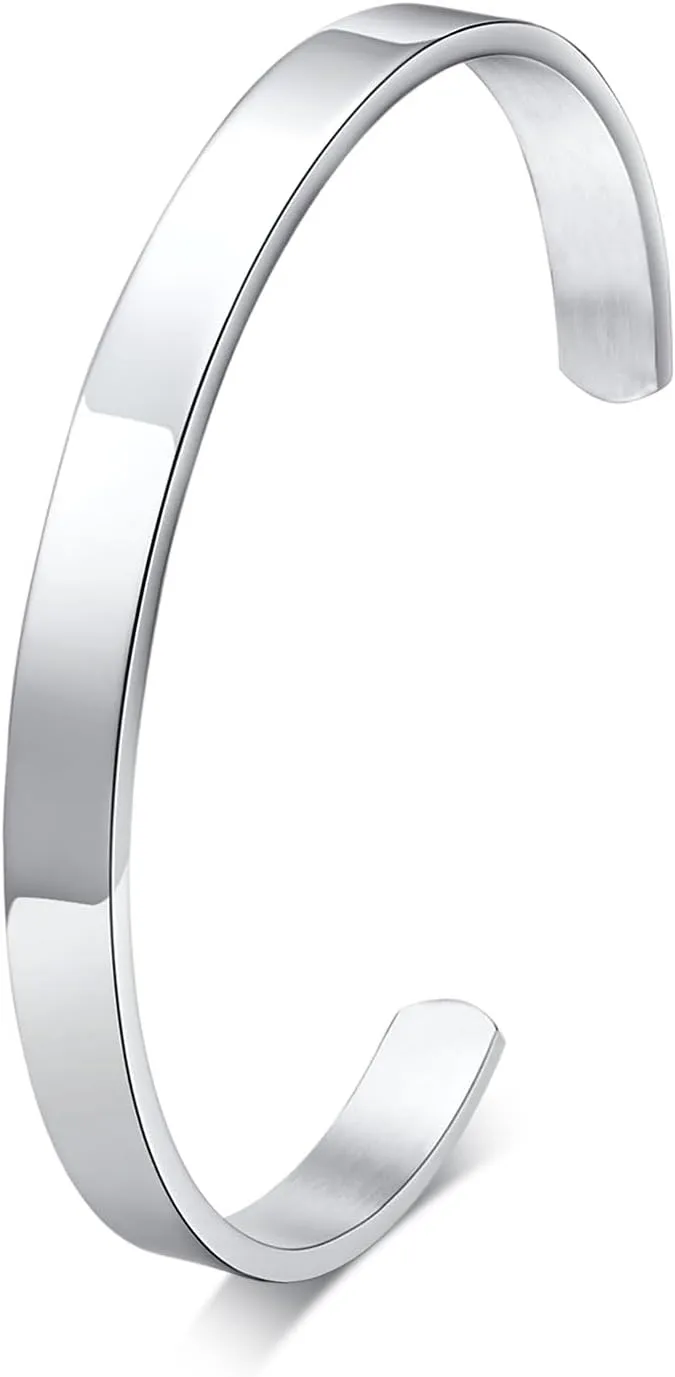 MEALGUET Stainless Steel Mens Cuff Bracelet : Minimal Cool Antique Retro/Silver/Black Open Metal Cuff Bangle Bracelets for Men Boy,65mm,