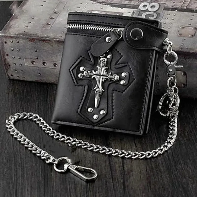 Men's Faux Leather Wallet with Anti-theft Chain