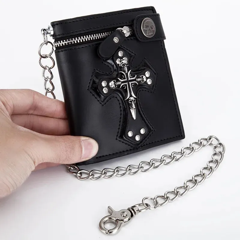 Men's Faux Leather Wallet with Anti-theft Chain