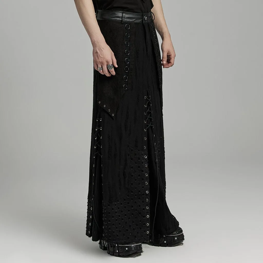 Men's Punk Strappy Eyelet Ripped Skirt