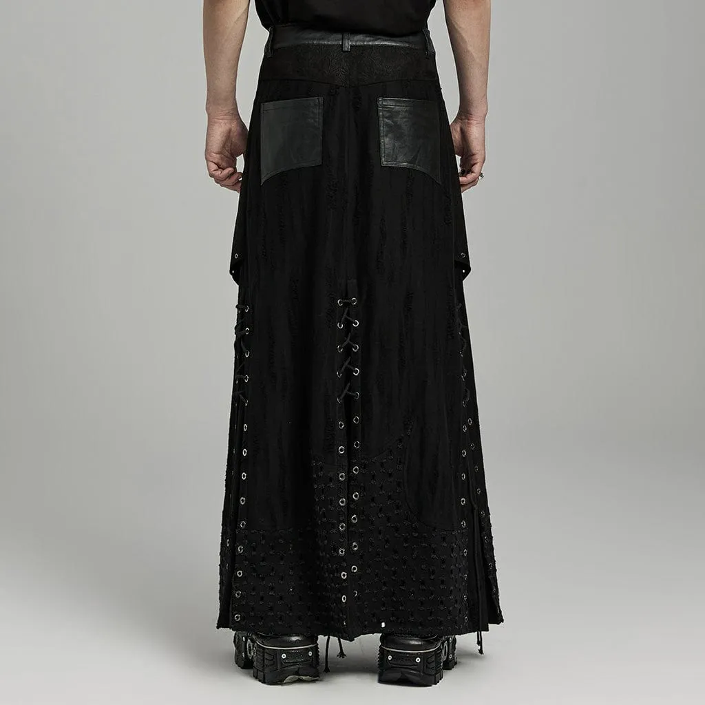 Men's Punk Strappy Eyelet Ripped Skirt