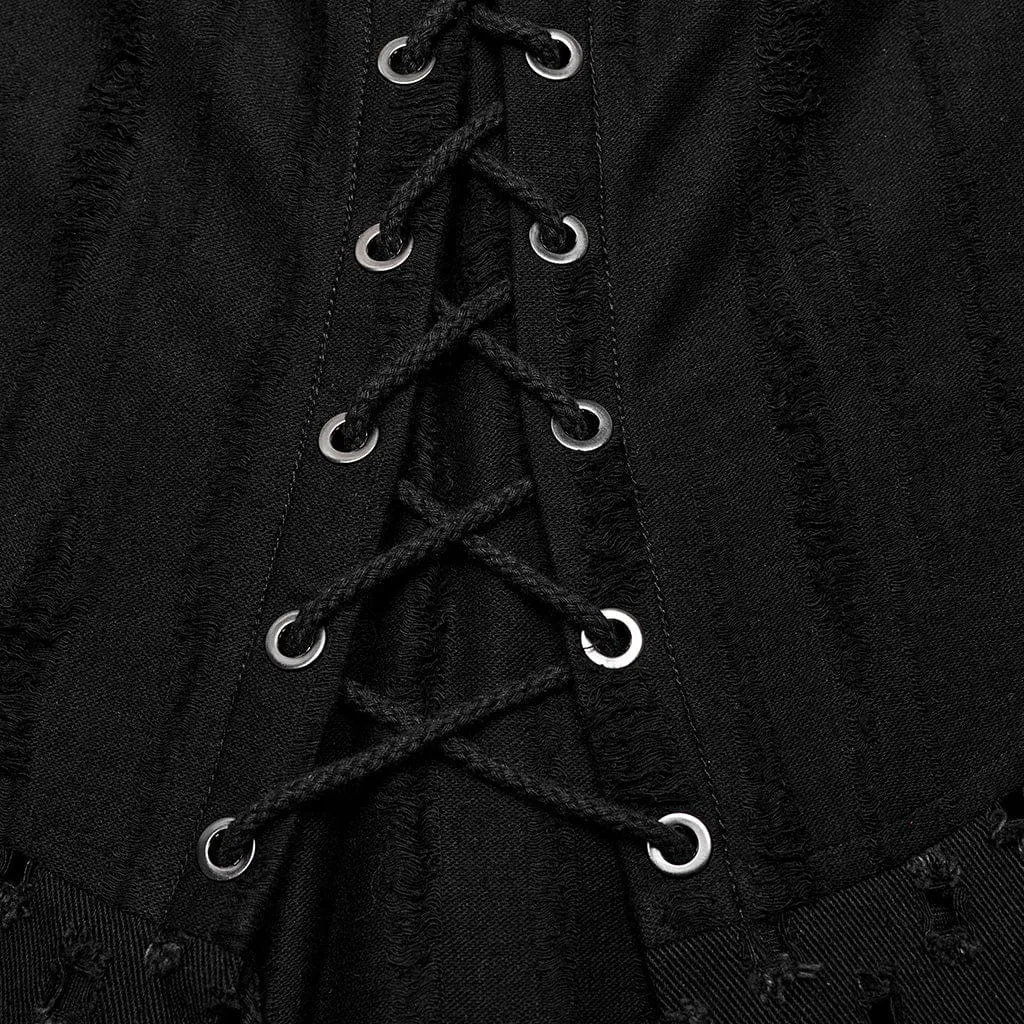 Men's Punk Strappy Eyelet Ripped Skirt