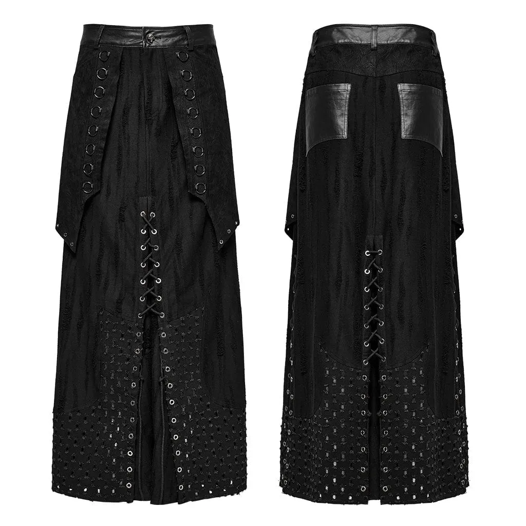 Men's Punk Strappy Eyelet Ripped Skirt