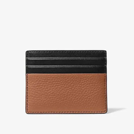 Michael Kors Hudson Pebbled Leather Business Card Holder, Brown/Black