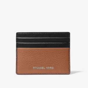 Michael Kors Hudson Pebbled Leather Business Card Holder, Brown/Black