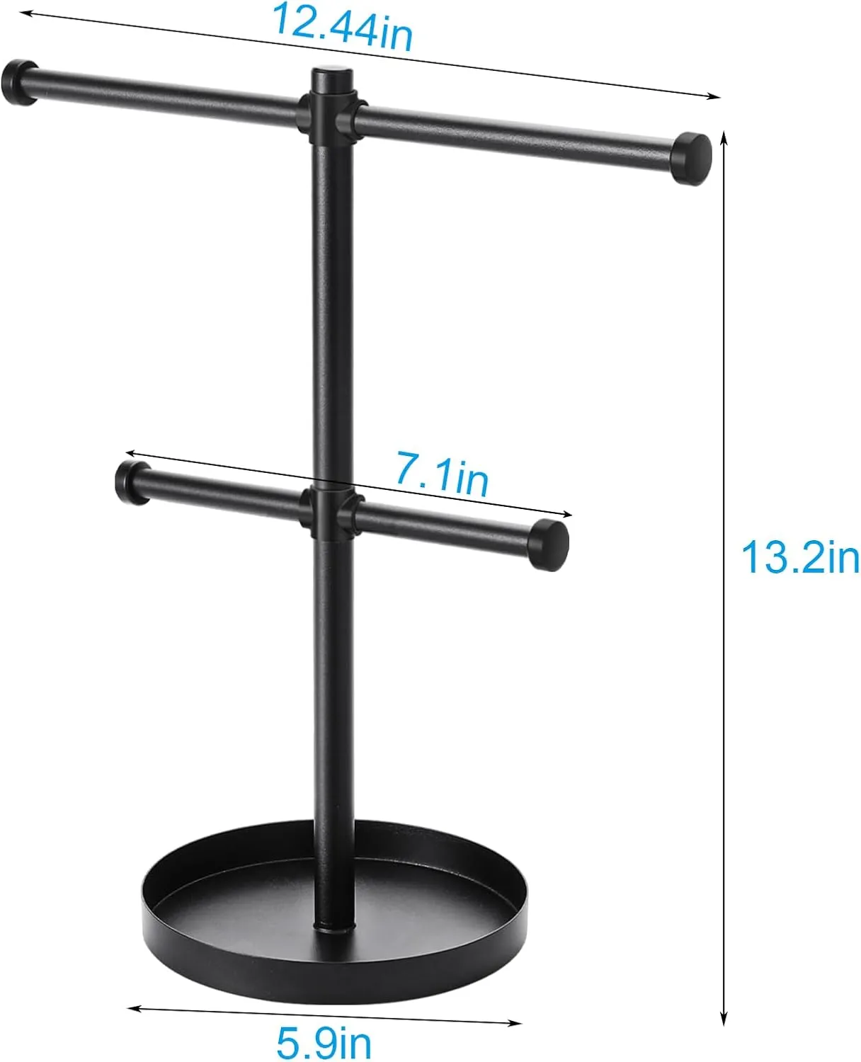 Necklace Holder Organizer Stand,2-Tier Sturdy Metal Jewelry Stand with Round Tray for Bracelet Bangles Holder Display,12.9" Tall for Long Necklace