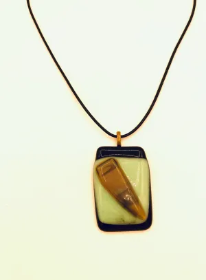 Necklace with Fused Glass Pendant, Black and Green