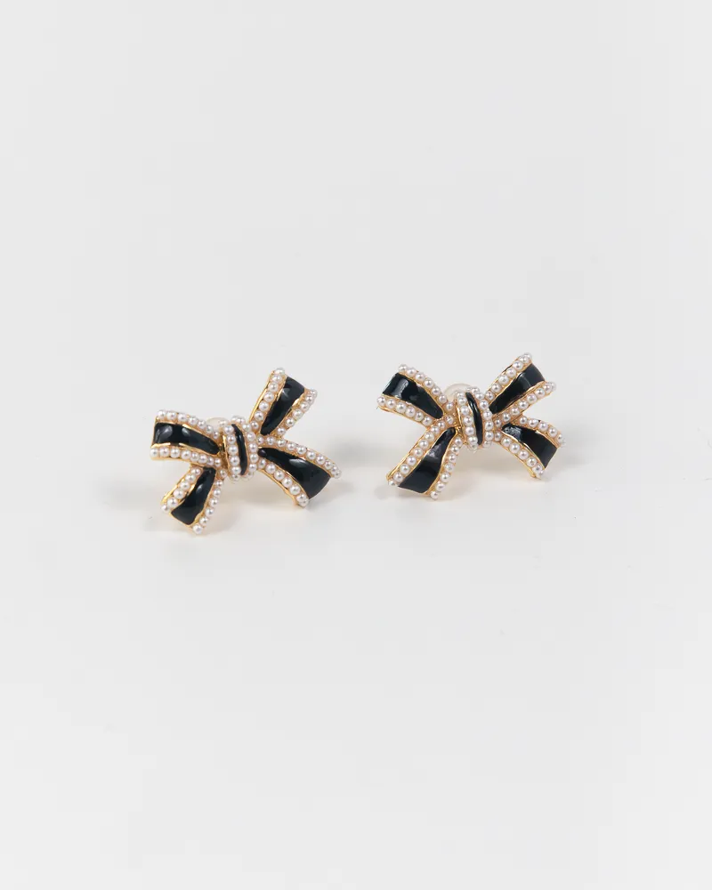 NYU NYU Black Bow Pearl Earrings