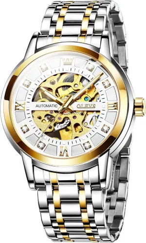 OLEVS Mens Automatic Watch Skeleton Diamond Luxury Mechanical Self Winding Dress Wrist Watch Waterproof Luminous
