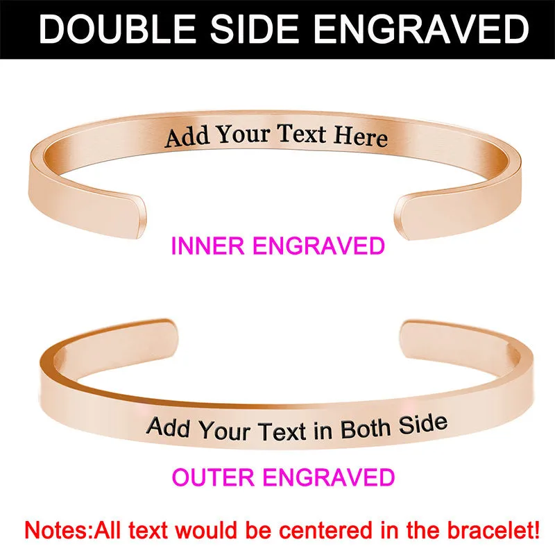 Personalized Bracelets for Women Girls Engraved Bracelets Cuff -Double Side Engraved